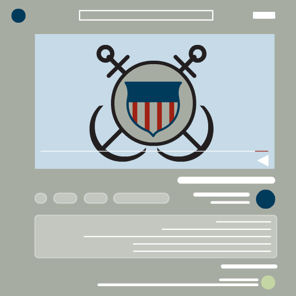 illustration of webpage video player that has the Coast Guard crest in the thumbnail image